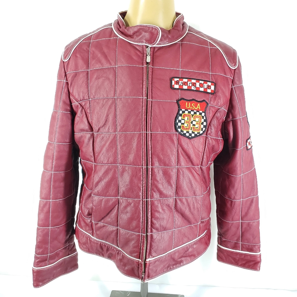 Red Leather Moto Racing Club 8 Jacket USA 33 Size 2X (42-44" Chest) Motorcycle